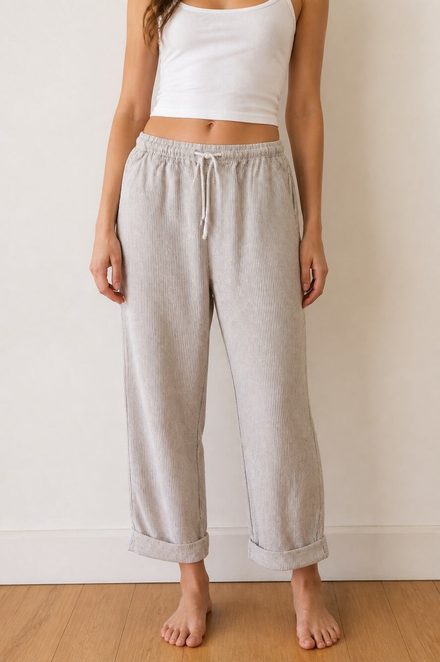 Brandy Melville Beige Striped Drawstring Pants M